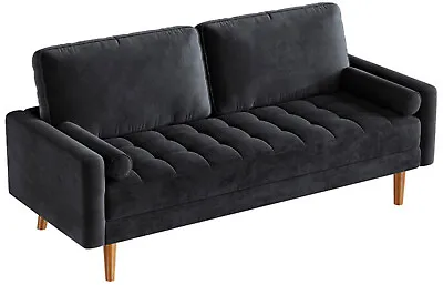58'' Upholstered Sofa Couch Velvet Fabric Loveseat Modern Living Room Sofa Black • $189.99