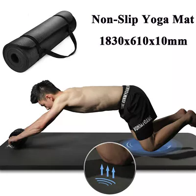 10MM Thick Yoga Mat Pad NBR Nonslip Exercise Fitness Pilate Gym Sports Black • $17.99