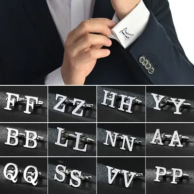 Cufflinks Shirt Cuff Links Business Silver Color Clothes Accessories 26 Letters • $5.39