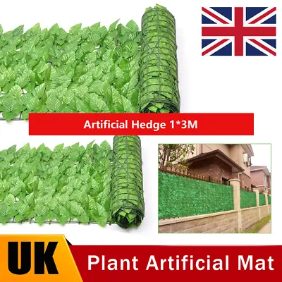 3M Roll Artificial Hedge Garden Fake Ivy Leaf Privacy Fence Screening Wall Panel • £13.59