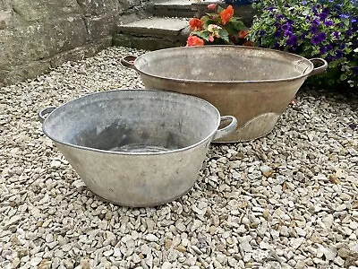 Vintage Pair Original Tin Baths Galv. Great Planter For Salad/Veg/Flowers. • £98