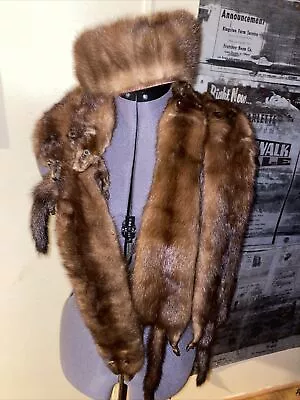 Vintage Red Brown 5 Full Body Mink Fur Pelts Scarf Stole Wrap Hat Wrap 3 Pieces • $198