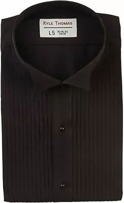 Kyle Thomas Men's 1/4  Pleat Wing Collar Tuxedo Shirt 35/L Black Formal  • $24.95