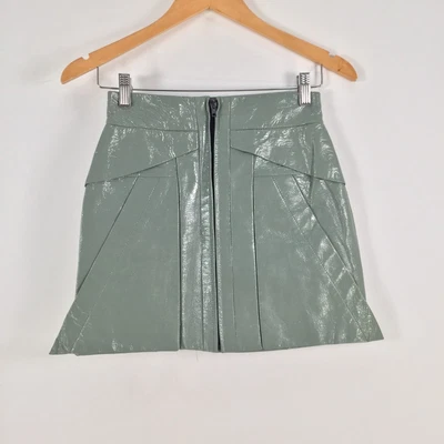$49.95 • Buy Alexander Wang Womens Skirt Size 8 A-line Leather Green Zip Solid 041182