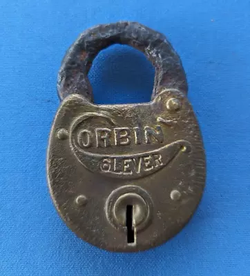 Vintage Brass Padlock CORBIN 6 LEVER Corbin Cabinet Lock Co 2 X3  • $2.99