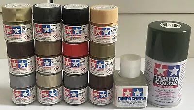 Tamiya Acrylic Paint Mini 10ml X12Tamiya Spray Paint & Tamiya Cement 40ml • £17