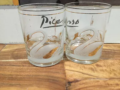 2 Vintage Culver Frosted And Gold Trimmed Swans Double Old Fashioned Glass • $29.19