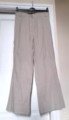 M&S Natural Beige Linen Blend Trousers UK 12 Medium VGC • £12.99