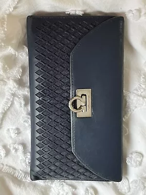 Genuine Salvatore Ferragamo Navy Blue Long Wallet - Made In Italy - RN136180843 • $50