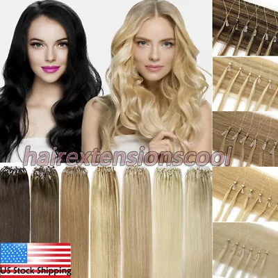 Micro Link Human Hair Extensions Micro Ring Beads Silky Straight Loop Hair 200S • $32