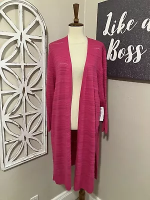 NWT $109 CHICO'S Size 3 PINK OPEN FRONT TEXTURED MAXI CARDIGAN SWEATER • $44.98