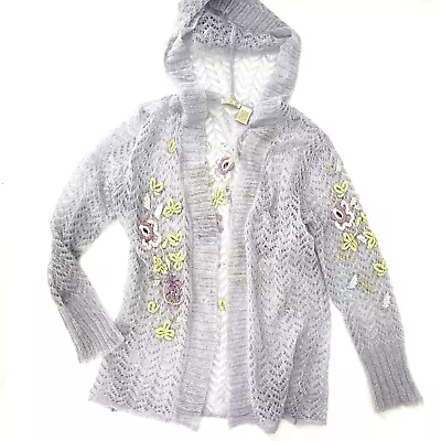 Purple Mohair Blend Embroidered Bead Cardigan Hoodie Sweater Loose Knit Large • $24.99