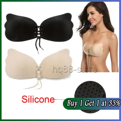 Women Silicone Bra Self Adhesive Stick On Push Up Gel Strapless Backless Nude UK • £3.15