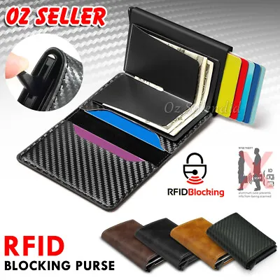 Card Holder RFID Blocking Leather Credit Case Men Money Cash Wallet Clip Purse • $10.95