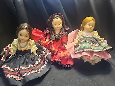 Madame Alexander LOT OF 3 Vintage BEND KNEE 8  Dolls Spanish Mexico Yugoslavia • $12.76