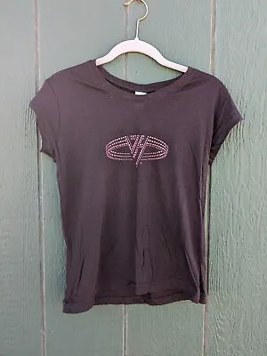 Y2K Van Halen Bedazzled Baby T Women's Top Shirt Size Large Black With Pink  • £21.20