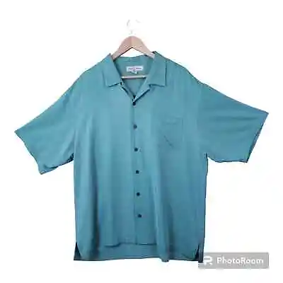 Vintage Tommy Bahama Men's Button Up 100% Silk Shirt XL Green Relaxed Hawaiian • $24.95