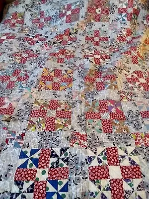 LOVELY Vintage Patchwork Cottage Quilt Hand Stitched 76x84 SEE DESCRIPTION!  • $80