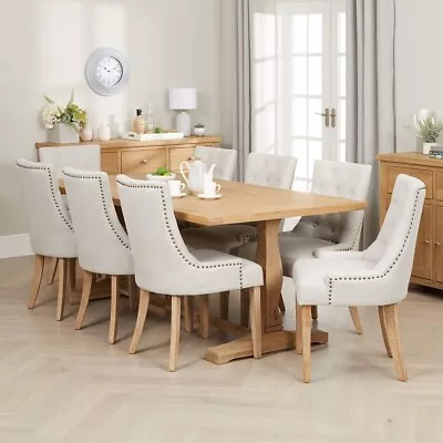 Limed Oak 2m Refectory Dining Table + 8  Natural Dining Chairs-LR20-D-102-8-QTY • £1649