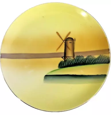 Antique Hand Painted Meito China Plate Yellow Windmill On Lake 6 In Diameter • £7.59