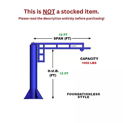 Gorbel Foundationless Work Station Jib Crane - 1/2 Ton Cap. Span 12 Ft Hub 12 Ft • $5675