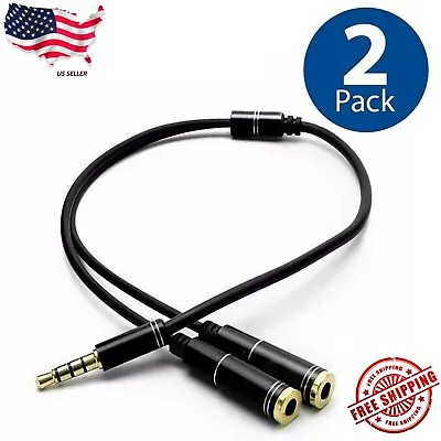 2x Headphone Splitter Stereo Audio Jack Y Adapter Cable 3.5mm 1/8   (2-Pack) • $4.99