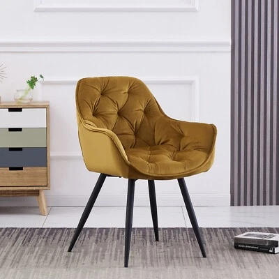 $139.99 • Buy 1X Dining Chair Arm Chair  Velvet Tufted Seat Metal Leg Kitchen Home Office Sofa