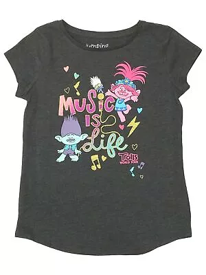 Jumping Beans Girls Gray Trolls Movie Poppy Music Is Life T-Shirt Tee Shirt • $14.99