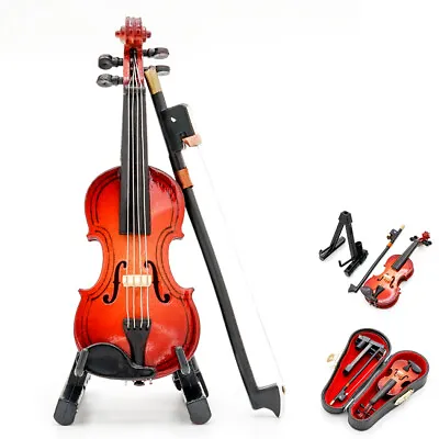 1:12 Miniature Wooden Violin Mini Musical Instrument Model W/ Case & Holder Gift • $11.99