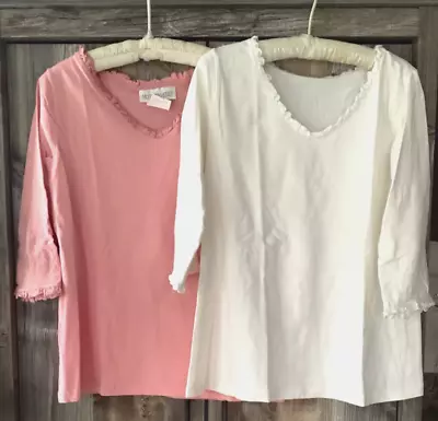 Womens Vintage MOTHERHOOD Maternity Stretch Tunic Tops 2Pc Lot Ruffle Trim M • $29.98