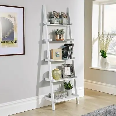 Ladder Shelf Bookcase 3 Or 5 Tier Storage Shelving Unit Display Stand Wall Rack • £31.99