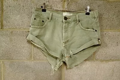 One Teaspoon ‘bandits’ Distressed Green Denim Shorts…size 26 (29” Waist)…vgc... • $30