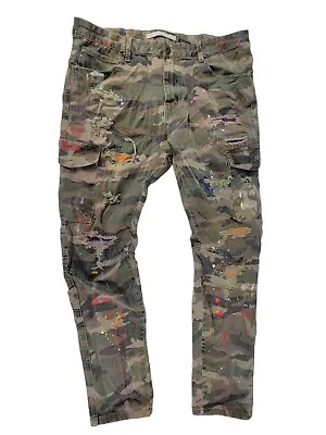KLOUD9 Painted Camouflage Denim Cargo Military Jeans Men’s 34x30 Cotton Stretch • $25.50