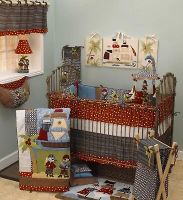 Pirates Cove Boat Dot Stripe Red Crib Bedding Set Hamper Mobile Valance Sheet • $39.99