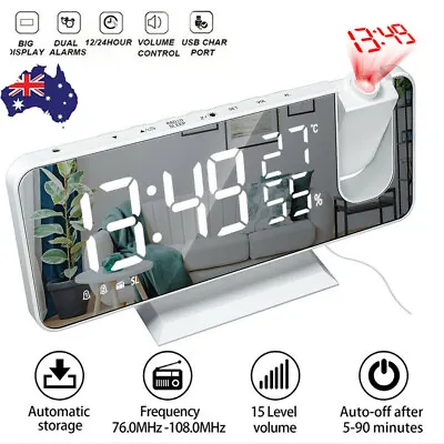 LED Digital Projection Alarm Dual Clock FM Radio Snooze Dimmer Ceiling Projector • $32.79