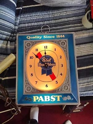 Vtg Pabst Blue Ribbon Beer Sign Light Up Clock Working ! Bar Tavern Pub Man Cave • $259.99