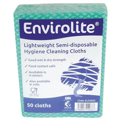 £9.65 • Buy Envirolite Lightweight 480x360mm Green All Purpose Cloths Pack Of 50 ELF500