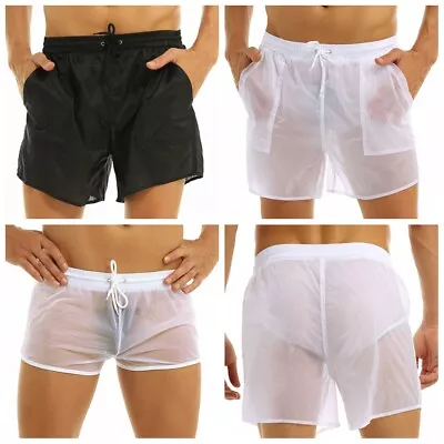 Mens See Through Mesh Boxer Shorts Trunks Drawstring Quick Dry Loose Underwear • $9.10