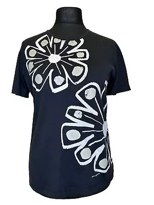 Marimekko Mika Piirainen Logo Black Flower Print Short Sleeve Top Size L Large • $39.90