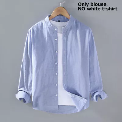 Mens Cotton Linen Long Sleeve Dress Shirt Button-down Loose Blouse Tops Soli ♬ • $13.78