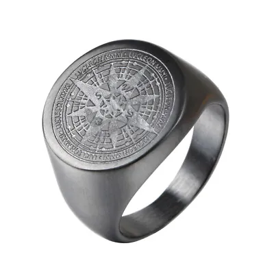 Black Men's Stainless Steel Ring Nautical Compass Signet Ring Fashion Biker Ring • $11.99