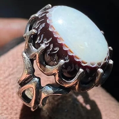 Engraved Islamic 925 Sterling Silver Men Ring Natural Yemeni Sultani Agate Aqeeq • $80