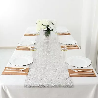 6 Ft SILVER Metallic Reversible Woven Plastic Woven Vinyl TABLE RUNNER Party • $9.85