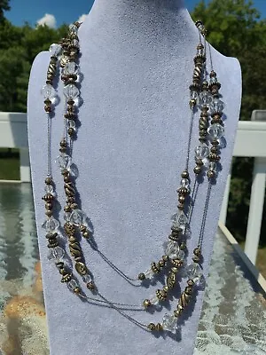 Signed Dabby Reid Vintage Beaded Necklace On Silver Toned 88 Inches End To End  • $10.62