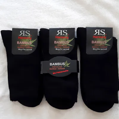 3 Pair Men's Bamboo Socks Without Rubber Extra Cushion Sole Black 39 To 46 • $17.46