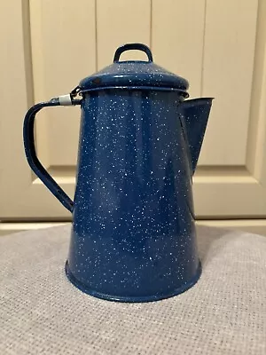 Blue Enamelware White Speckled Camping Kettle Pitcher • $19.99