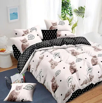 $35.80 • Buy Single/Double/Queen/King Size Bed Quilt/Duvet Doona Cover Set Cat Dot Meow