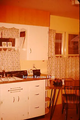 35MM Found Photo Slide 1950s Era Kitchen Cabinet Sink Curtains Table And Chairs • $11.99