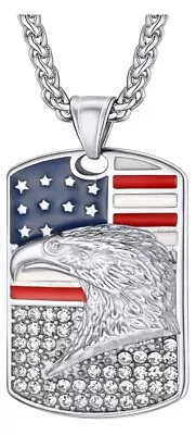 American Eagle Flag Necklace Pendant Stainless Steel 22  Chain Men Gift Jewelry • $28.85