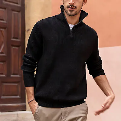 Mens Quarter-zip Turtleneck Sweater Pullover Thicken Mock Neck Knitted Polo US • $24.69